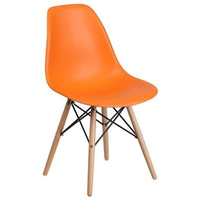 Flash Furniture FH-130-DPP-OR-GG Accent Side Chair - Orange Plastic Seat, Wood Base