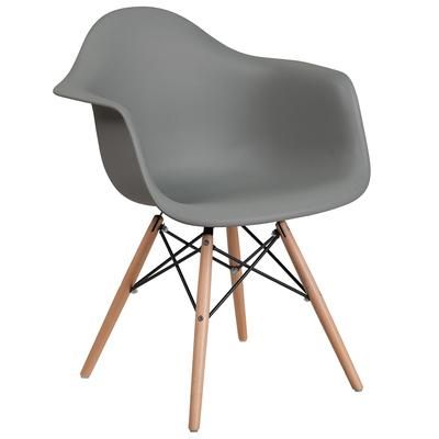 Flash Furniture FH-132-DPP-GY-GG Contoured Armchair w/ Gray Plastic Seat & Wood Base