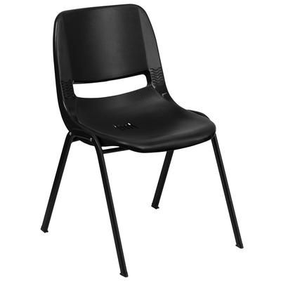 Flash Furniture RUT-16-PDR-BLACK-GG Stacking Student Shell Chair - Black Plastic Seat, Black Metal Frame