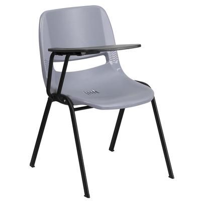 Flash Furniture RUT-EO1-GY-RTAB-GG Ergonomic Shell Chair w/ Right Hand Tablet Arm - Gray Plastic Seat, Black Metal Frame