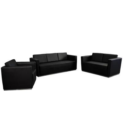 Flash Furniture ZB-TRINITY-8094-SET-BK-GG 3 Piece Reception Set - Black LeatherSoft Upholstery, Stainless Steel Base