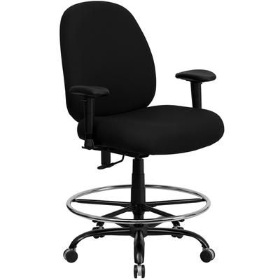 Flash Furniture WL-715MG-BK-AD-GG Swivel Big & Tall Drafting Stool w/ Arms & High Back - Black Fabric Upholstery