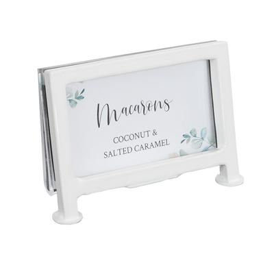Cal-Mil 1262-15 Tabletop Menu Card Holder - 3 1/2" x 2", Acrylic/White Iron Frame, Clear Acrylic w/ Iron Frame