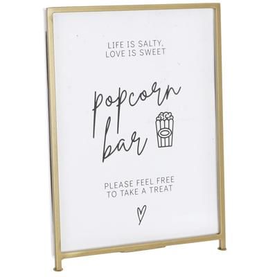 Cal-Mil 1264-90 Tabletop Sign Holder - 8 1, 2" x 11", Acrylic/Gold Iron Frame, Clear