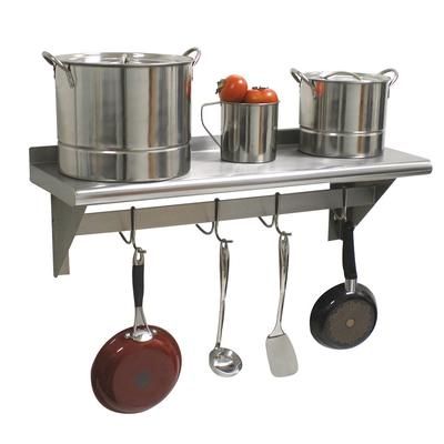 Advance Tabco PS-12-72-EC Solid Wall Mounted Shelf, 72"W x 12"D, Stainless Steel, 9 Hooks, Stainless Steel