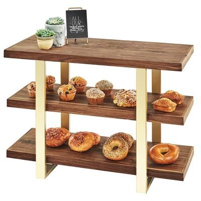 Cal-Mil 3708-46 3 Tier Display Stand w/ Walnut Shelves - 32"W x 13 1/2"D x 25 1/2"H, Brass, Brown