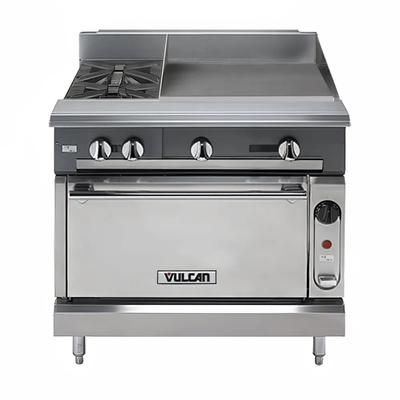 Vulcan V2BG4TC NG 36" 2 Burner Commercial Gas Range w/ Griddle & Convection Oven, Natural Gas, 2-Burner, 24" Griddle, Stainless Steel, Gas Type: NG