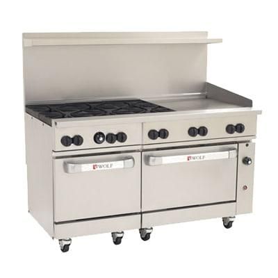 Wolf C60SC-6B24G LP 60" 6 Burner Commercial Gas Range w/ Griddle & Standard/Convection Oven, Liquid Propane, Stainless Steel, Gas Type: LP