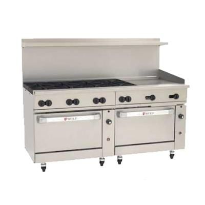 Wolf C72CC-8B24GT NG 72" 8 Burner Commercial Gas Range w/ Griddle & 2 Convection Ovens, Natural Gas, Stainless Steel, Gas Type: NG