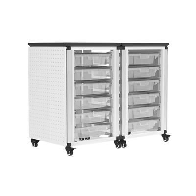 Luxor MBS-STR-21-12S 28 3/4" 2 Side by Side Modular Classroom Storage Cabinets w/ 12 Small Bins, Steel, White