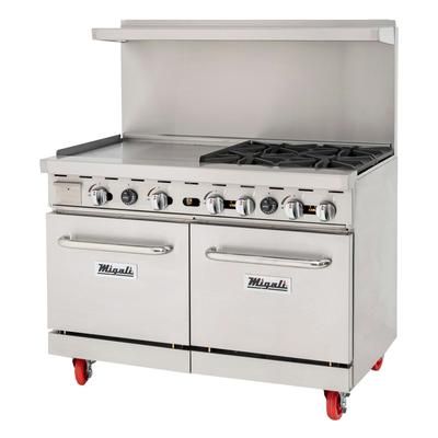 Migali C-RO4B-24GL-LP 48" 4 Burner Commercial Gas Range w/ Griddle & 2 Standard Ovens, Liquid Propane, Stainless Steel, Gas Type: LP