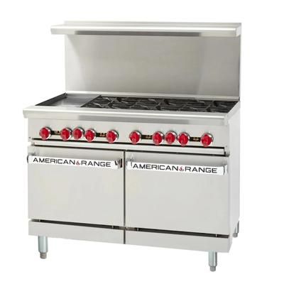 American Range AR-12G-6B LP 48" 6 Burner Commercial Gas Range w/ Griddle & 2 Space Saver Oven, Liquid Propane, Stainless Steel, Gas Type: LP