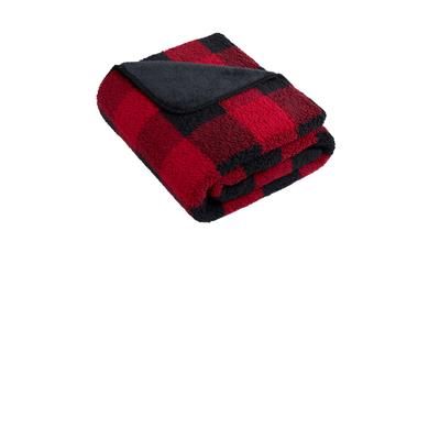Port Authority BP48 Double-Sided Sherpa/Plush Blanket in Black/Red Buffalo Plaid size OSFA | Polyester