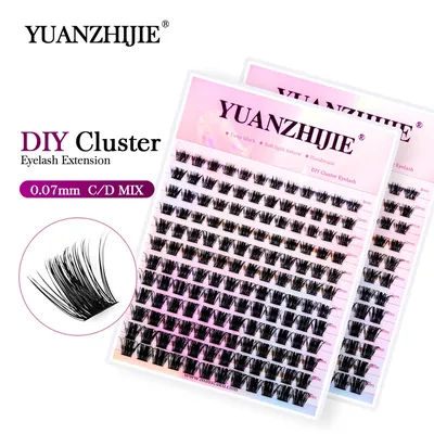 12Lines YUANZHIJIE Cluster Eyelash Matte Black Soft Simulated Mink 3D Fluffy lashes Extension Make up Korean Ultra Lush lash Fan