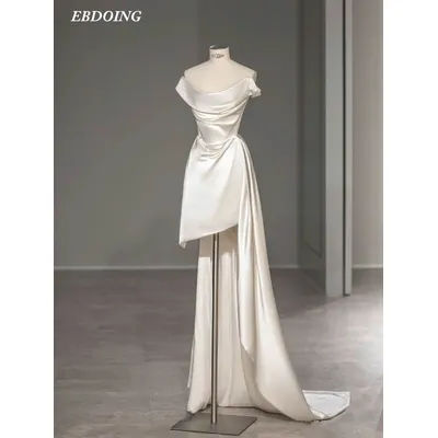 Newest Wedding Dress Mermaid Satin Short 2 in 1 Scoop Neckline Off The Shoulder Customized Plus Sizes Vestidos De Novias
