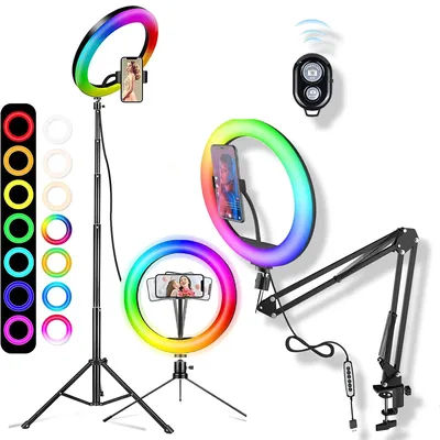 Selfie Ring Light 26cm RGB Fill LED RingLight Selfie Lamp Photography Lighting Mobile Holder Tripod