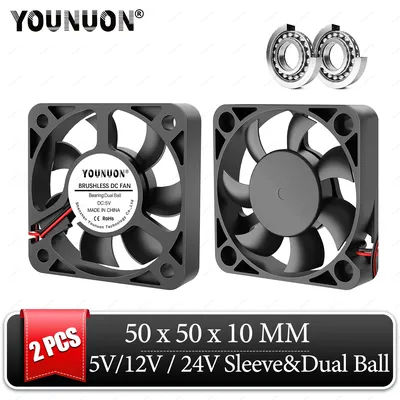 2 Pieces DC 24V 12V 5V 50MM 5010 Cooling Fan 2Pin 3PIN Ball Bearing Computer Case CPU Cooler Cooling Fan 50x50x10mm Cooler Fan