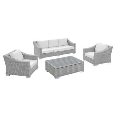 Conway Sunbrella® Outdoor Patio Wicker Rattan 4-Piece Furniture Set - East End Imports EEI-4359-LGR-WHI