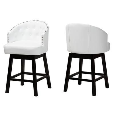 Theron Mid-Century Transitional 2-Piece Swivel Counter Stool Set by Baxton Studio in White Espresso Brown