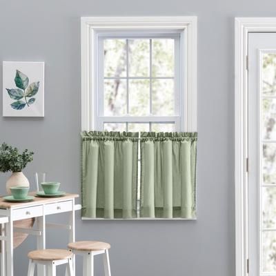 Wide Width Stacey Curtain Tailored Tier Pair by Ellis Curtains in Sage (Size 56" W 24" L)