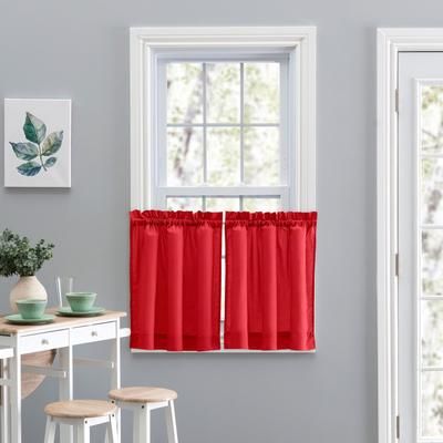Wide Width Stacey Curtain Tailored Tier Pair by Ellis Curtains in Red (Size 56" W 30" L)