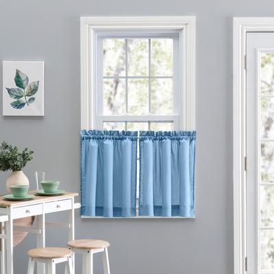 Wide Width Stacey Curtain Tailored Tier Pair by Ellis Curtains in Slate (Size 56" W 24" L)