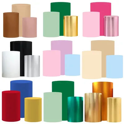 3 PCS Pink Pedestal Covers Birthday Party Decoration Gold White Fairy Tale Plinth Cover Cylinder