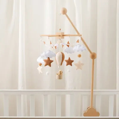 Baby Crib Mobile Wooden Bed Bell Rattle Toy Soft Felt Hot Air Balloon Wind Chime Pendant Newborn Comfort Bed Bell Toys Baby Gift
