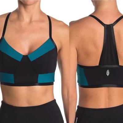 Free People Tops | Free People Fp Movement Ticket Paradise Sports Bra Top Black/Blue Peacock Xs Nwt | Color: Black/Blue | Size: Xs