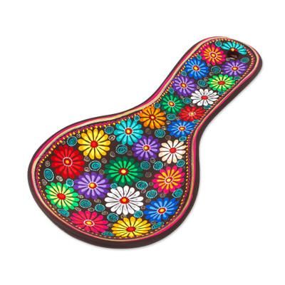 Floral Hacienda,'Floral Ceramic Decorative Spoon Rest from Mexico'