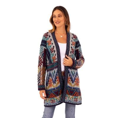Flower of the Andes,'Traditional Knit Baby Alpaca Blend Cardigan from Peru'