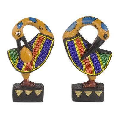 Colorful Sankofa,'Two Wood and Recycled Glass Adinkra Sankofa Bird Sculptures'