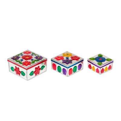 Floral Companions,'Three Tin Nesting Boxes with Floral Designs from Mexico'