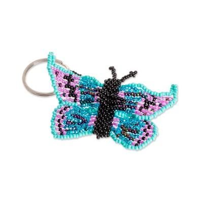 Sweet Hopes,'Turquoise and Purple Glass Beaded Butterfly Keychain'