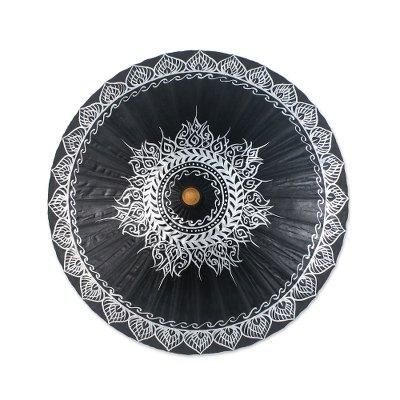 'Cotton Parasol with Hand-Painted Designs in Silver'