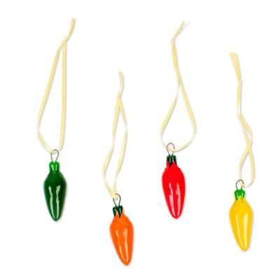 Colorful Jalapeños,'Assorted Ceramic Jalapeño Pepper Ornaments (Set of 4)'