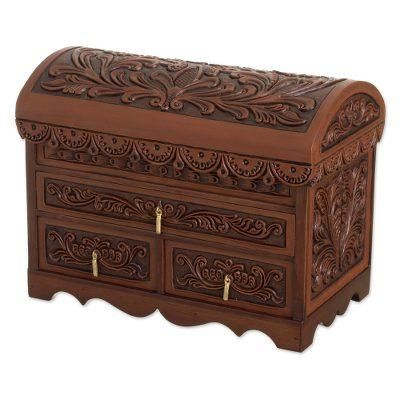 Paradise in the Forest,'Forest Pattern Leather and Cedarwood Jewelry Chest'