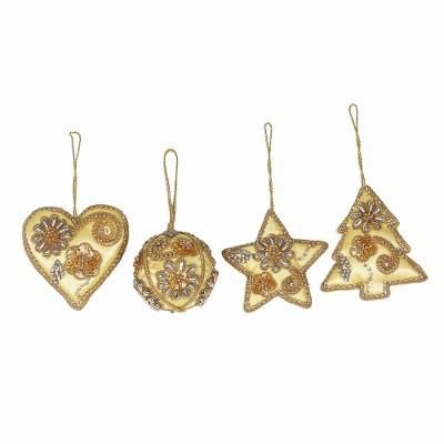 Bollywood Holiday,'Handmade Gold Beaded Holiday Ornaments (Set of 4)'