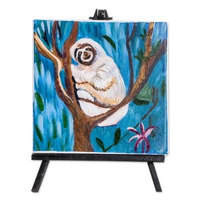 Sloth,'Signed Original Oil Painting with Easel'