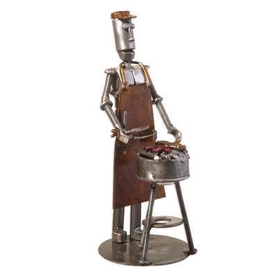 Barbecue Time,'Recycled Metal Sculpture of Man Barbecuing'