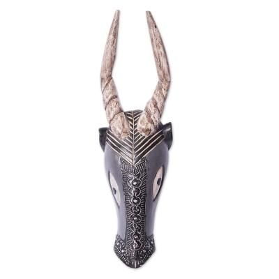 Mighty Antelope,'Hand Carved African Wood Antelope Mask with Aluminum Accents'