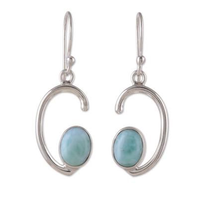Healing Moons,'Half-Moon Dangle Earrings with Natural Larimar Stones'