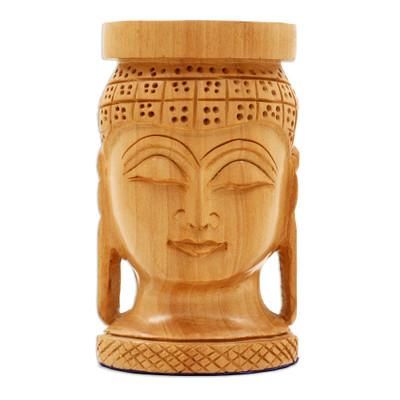 Buddha's Patience,'Hand-Carved Buddha-Themed Kadam Wood Pen Holder'