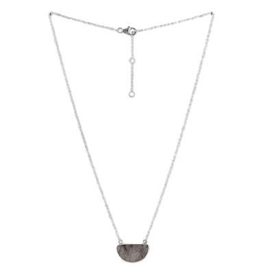 Crescent,'Silver Necklace with Rutilated Quartz Crescent Moon Pendant'