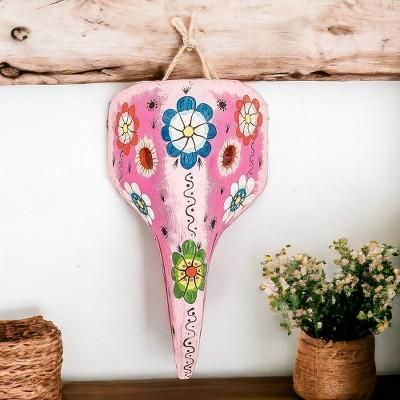 Floral Flight,'Hand-Painted Floral Pink and White Bird Pinewood Mask'