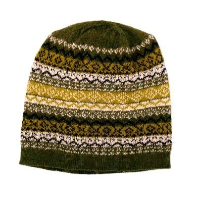 Highland Jungle,'Hand Knit 100% Baby Alpaca Hat in Green Shades from Peru'