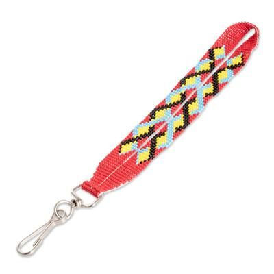 Key to Romance,'Handcrafted Geometric Glass Beaded Keychain in Red'