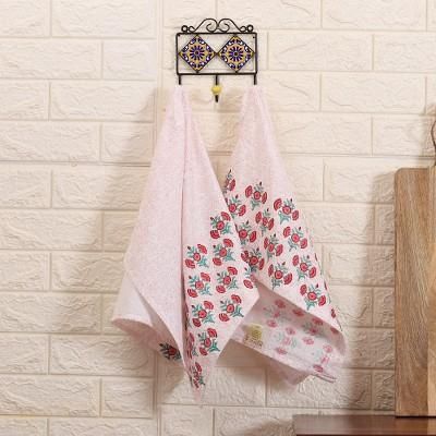 '2 Cotton Dish Towels with Hand-Block Printed Floral Motifs'
