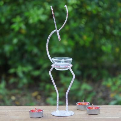 Deer Splendor in Red,'Iron Deer Tealight Holder in White and Red from Thailand'