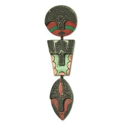 Trio of Faces,'African Wood and Aluminum Trio Mask from Ghana'